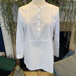 Talbots Women's XL white tuxedo shirt long sleeve with clear stone buttons top